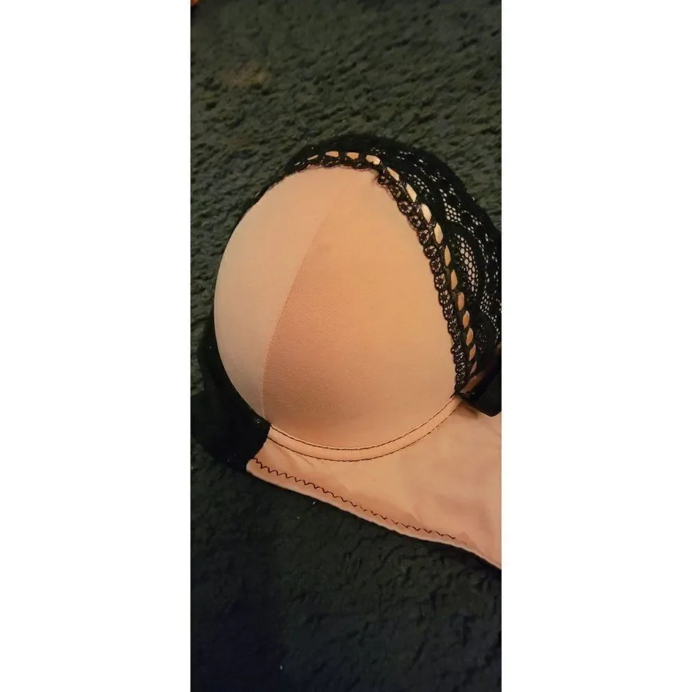 Hers By Herman Womens Peach Black Lace Normal Strap Padded Demi Bra Size 36B